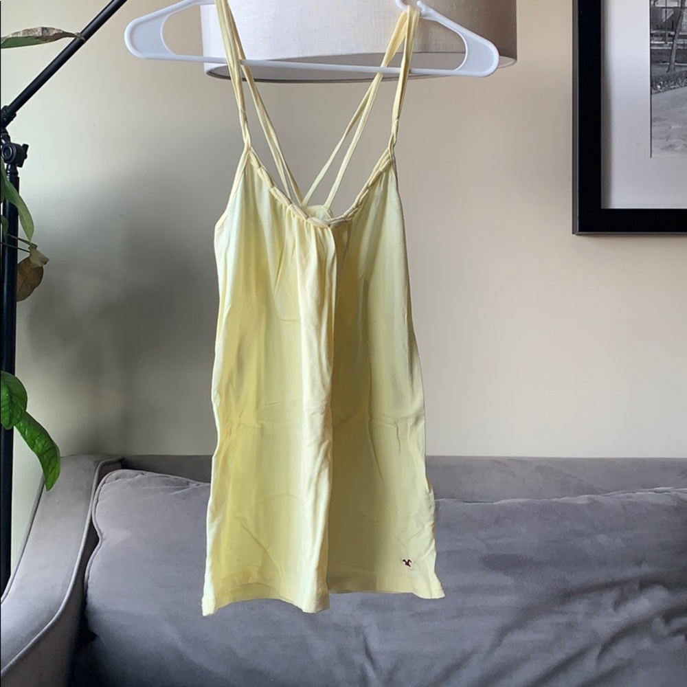 Hollister pale yellow criss cross back tank size M